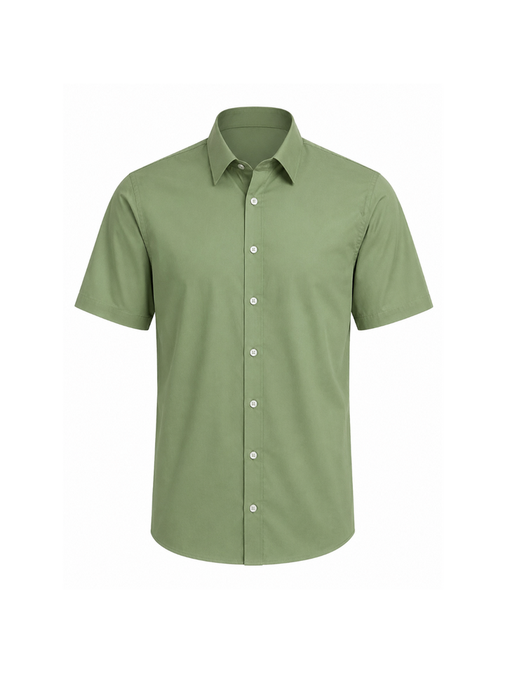 Camisa Manga Corta para Hombre en Popelina Verde Militar