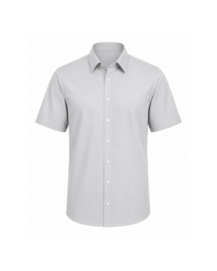 Camisa Manga Corta para Hombre en Popelina Gris Claro
