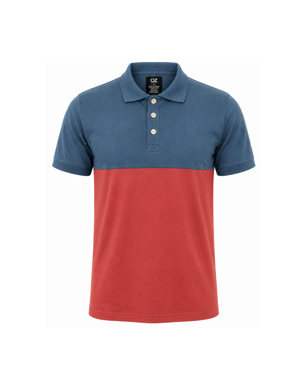 Polo Bicolor Azul Acero y Rojo Ladrillo