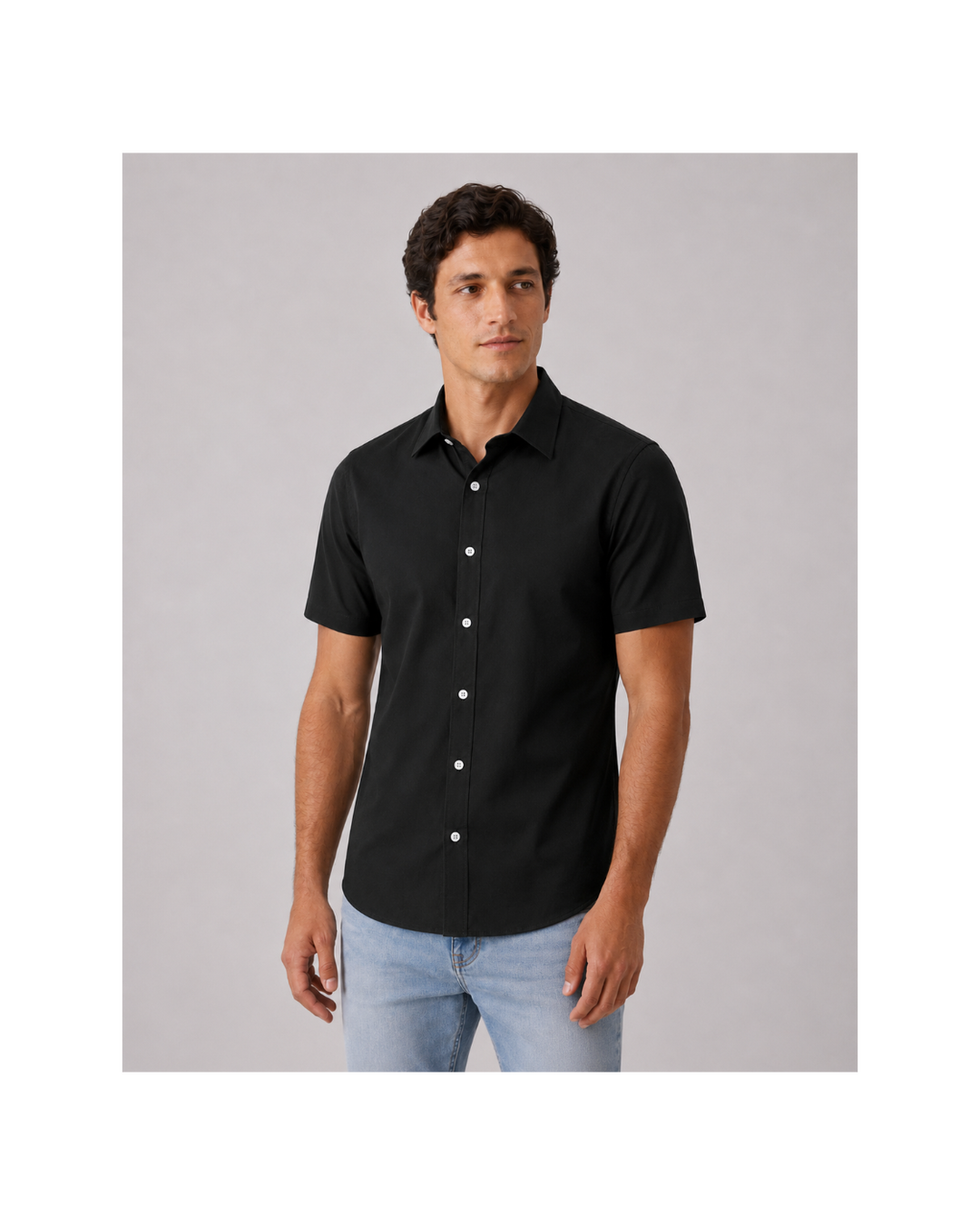 Camisa Manga Corta para Hombre en Popelina Negro