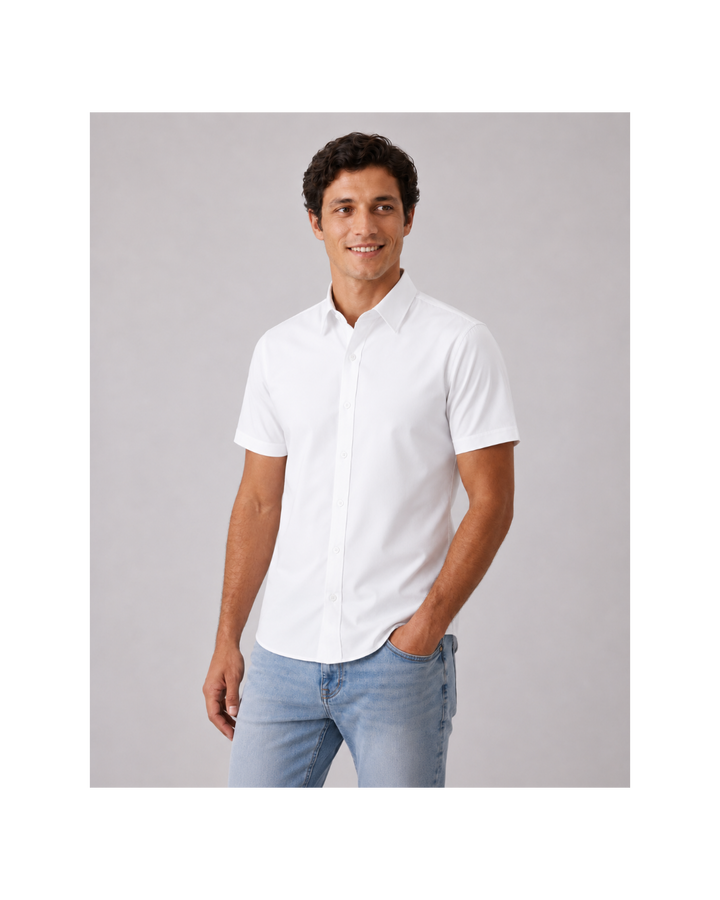 Camisa Manga Corta para Hombre en Popelina Blanco