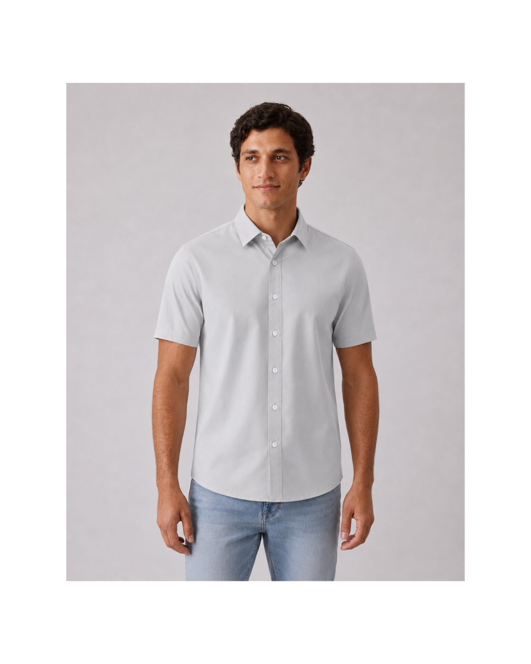 Camisa Manga Corta para Hombre en Popelina Gris Claro