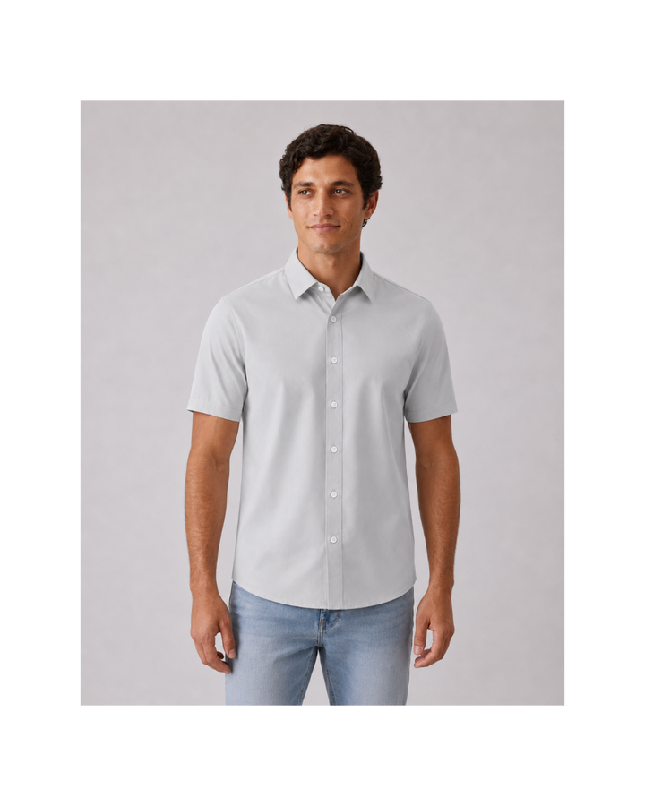 Camisa Manga Corta para Hombre en Popelina Gris Claro