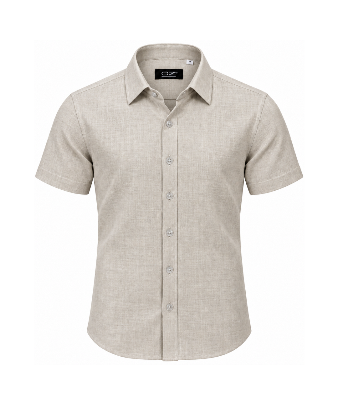 Camisa Lino Manga Corta Beige