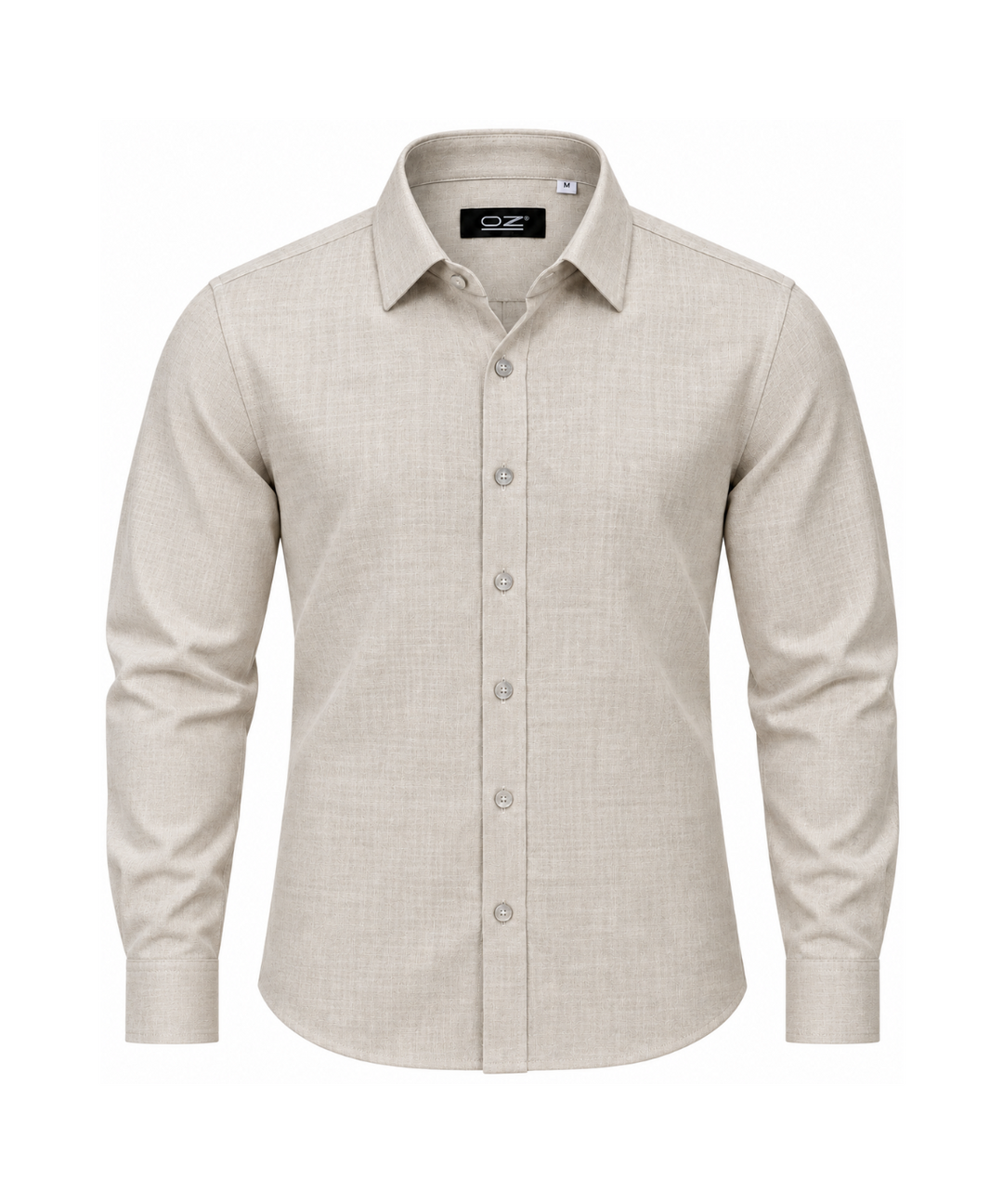 Camisa Lino Manga Larga Beige