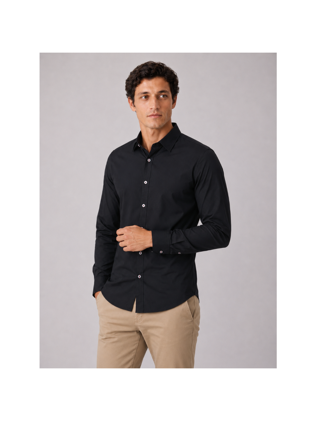 Camisa Manga Larga  para Hombre en Popelina Negro