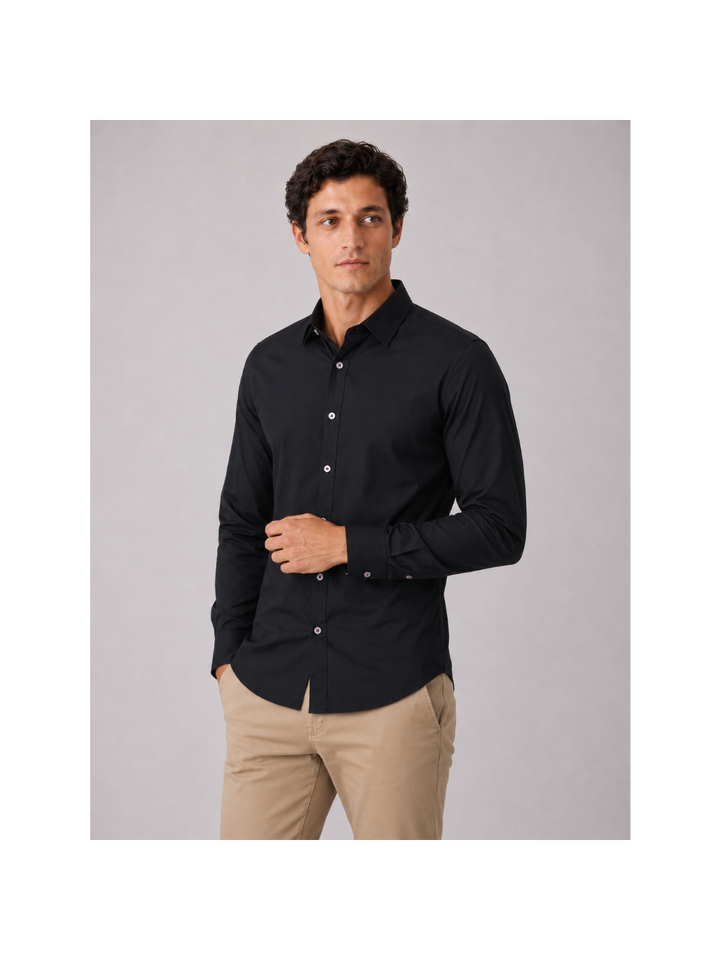 Camisa Manga Larga  para Hombre en Popelina Negro