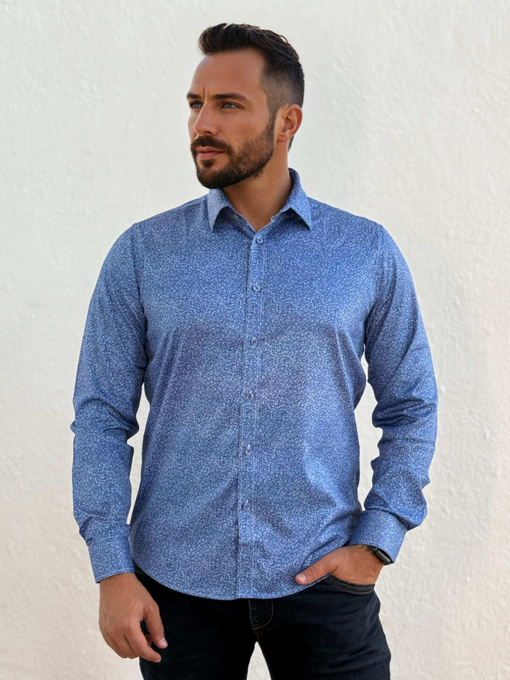 CAMISA ESTAMPADA ML NAVY - Ref: 240110