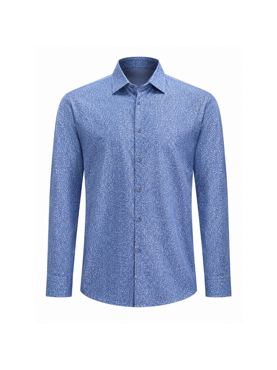 Camisa Casual Manga Larga en Azul Real con Microestampado Texturizado