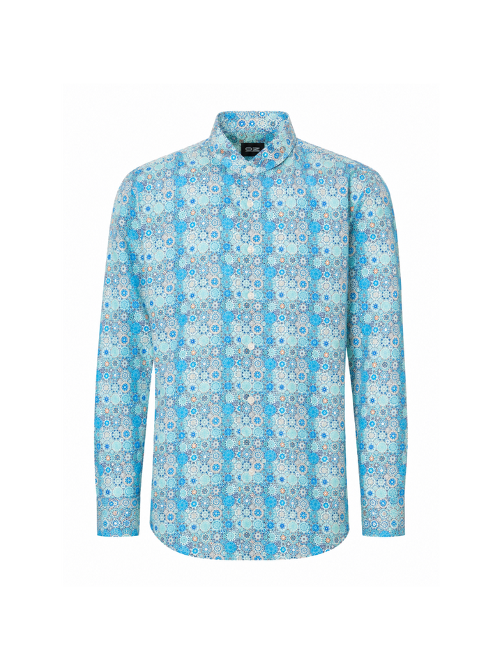 Camisa Manga Larga para Hombre con Estampado Mandalas y Rosetones Turquesa